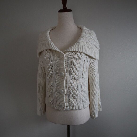 Vintage Express Bubble Button Down Sweater Oversized Collar Size Medium - Picture 1 of 7